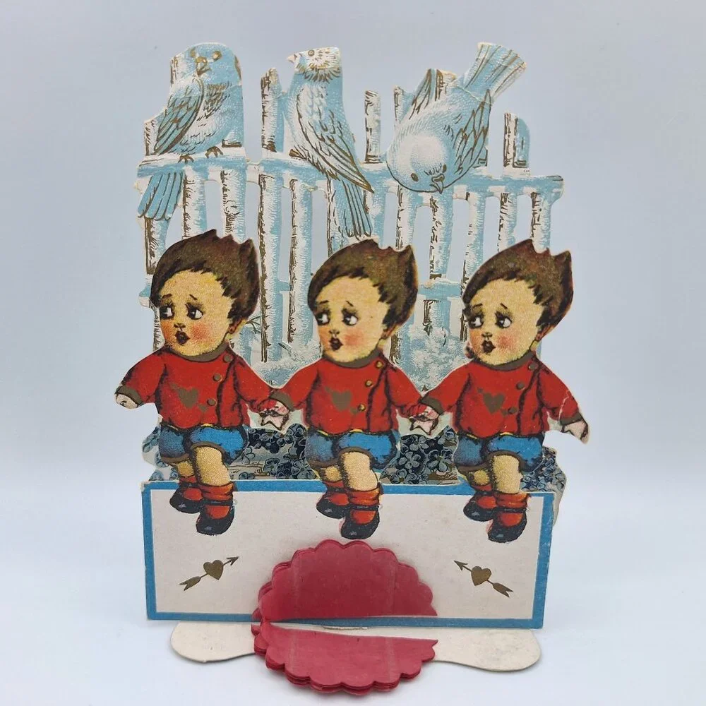 Vintage Valentine Pop Up Card Lovebirds‎ Hearts Children Boys Love Combine Token